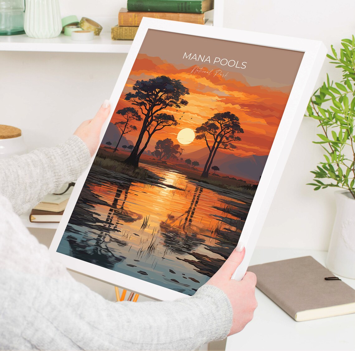 Mana Pools National Park Fiery Sunset Over Water Travel Poster - Image 5