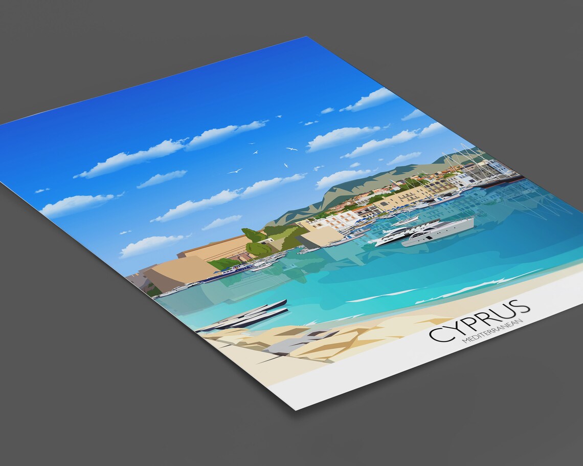 Cyprus Travel Poster, Mediterranean Sea Travel Print - Image 2