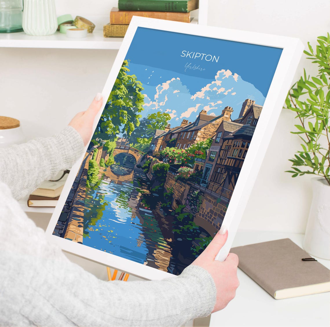 Skipton Yorkshire Arched Stone Bridge Canal Modern Travel Poster - Image 3