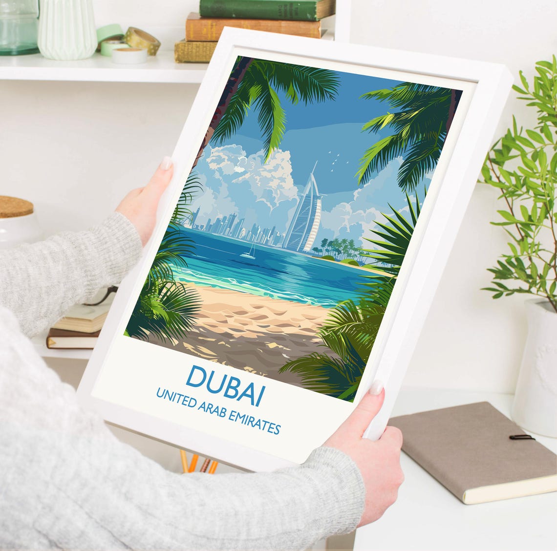Dubai UAE Burj Al Arab Tropical Beach Palm Trees Travel Poster - Image 3