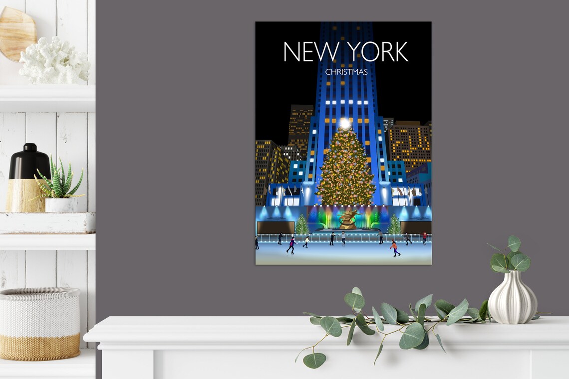 New York At Christmas Travel Poster, Holiday Cityscape - Image 3