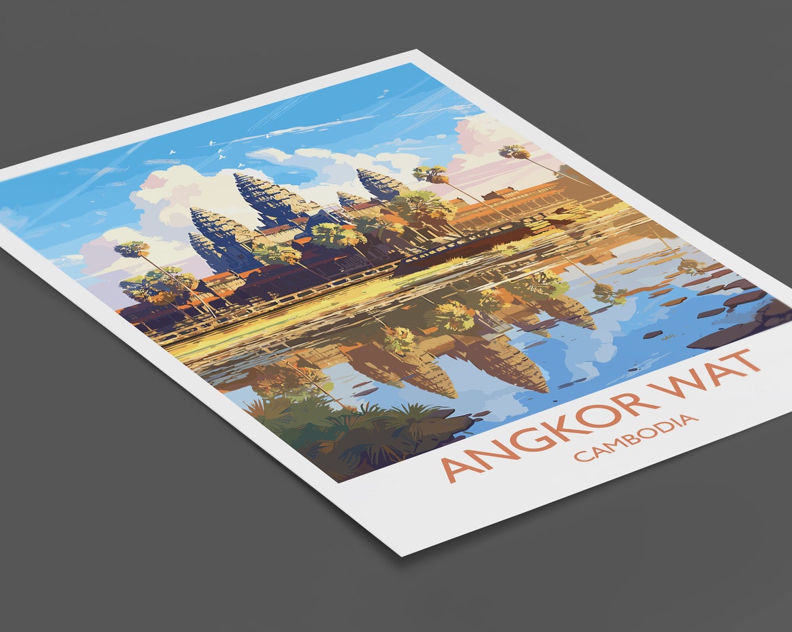 Angkor Wat Cambodia Temple Towers Reflection Sunrise Art Poster - Image 2