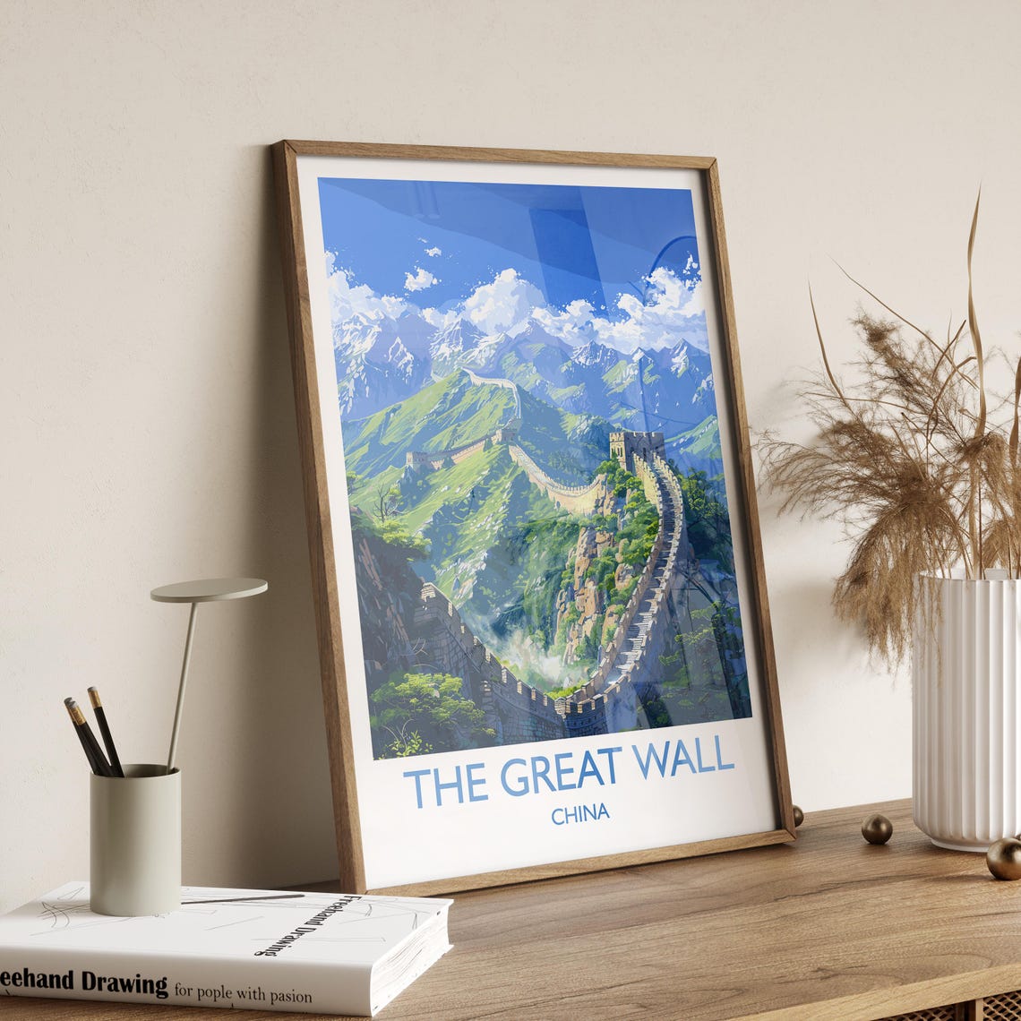 Great Wall Of China Mountain Ridge View Travel Poster With Title Below - Image 2