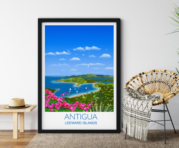 Antigua Travel Print Travel Poster Of Antigua Leeward Islands Caribbean Travel Poster Antigua Print