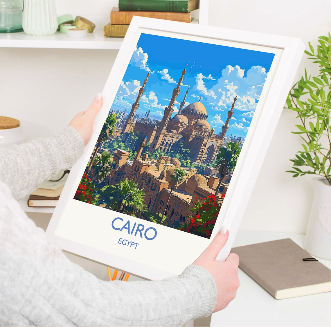 Cairo Egypt Mosque Minarets White Border Old Town Travel Poster - Image 3