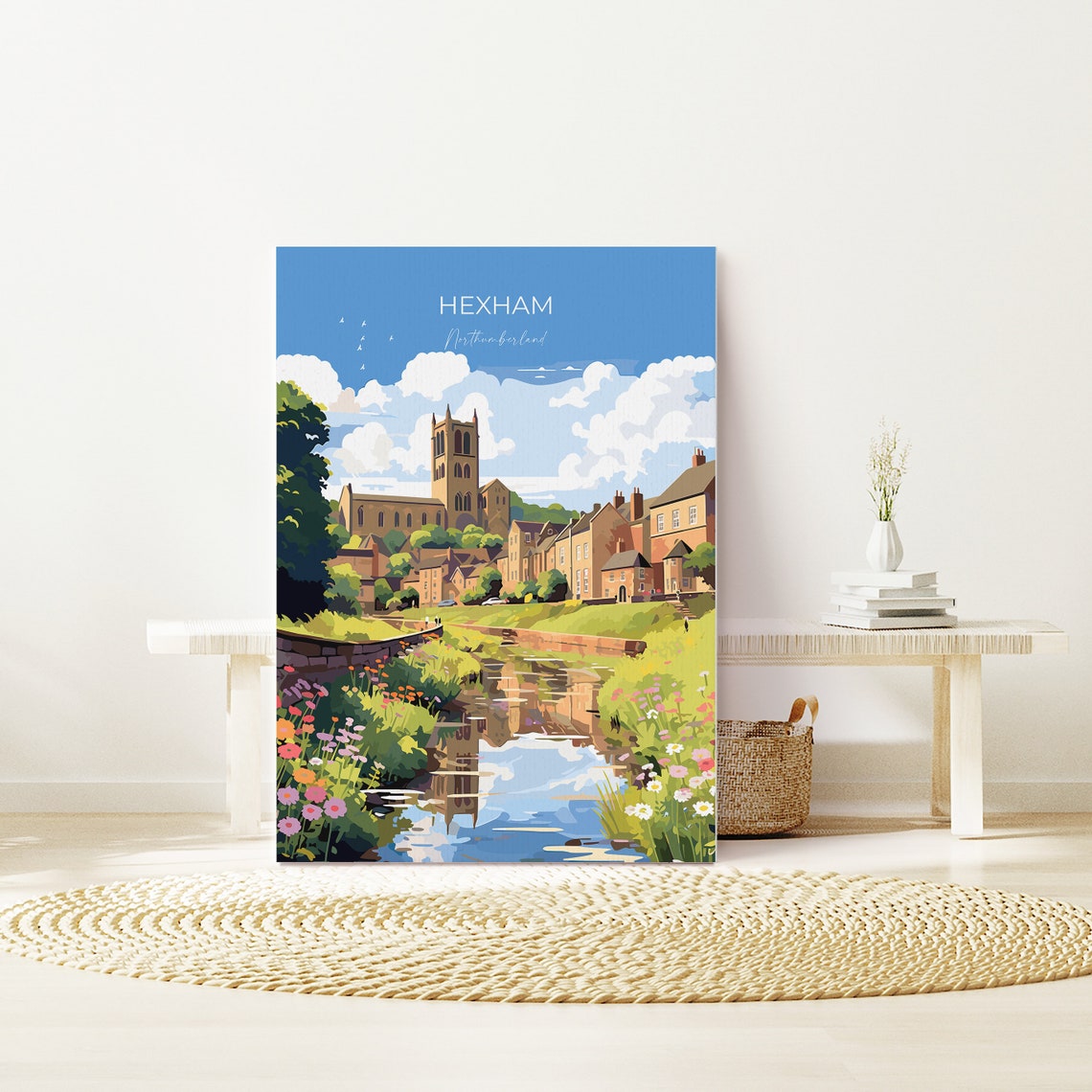 Hexham Northumberland Abbey Riverside Wildflowers Artwork Poster - Image 3