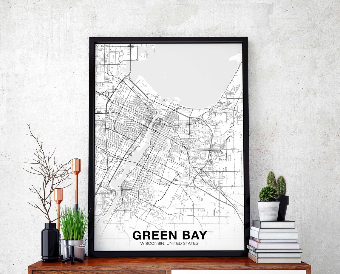 Green Bay Wisconsin Map Poster, Modern City Print