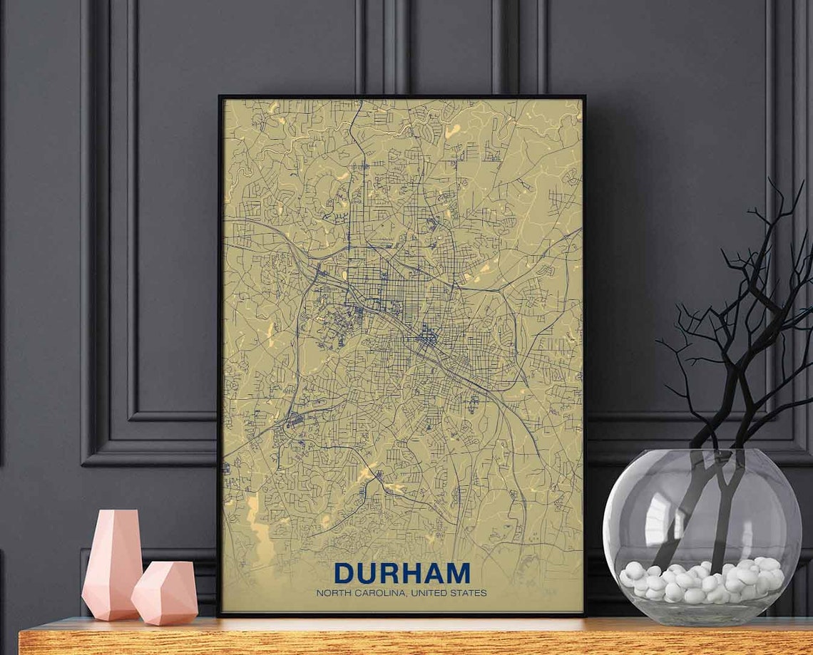 Vintage Durham North Carolina Gold City Street Map Modern Poster