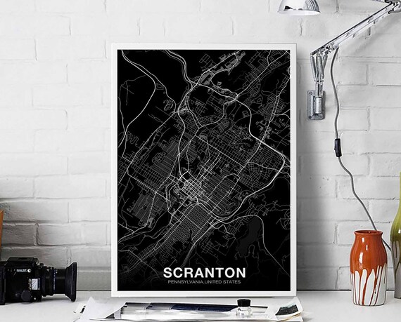 Scranton Pennsylvania Pa Usa Map Poster Black White Hometown City Print Modern Home Decor Office Decoration Wall Art Dorm Bedroom Gift