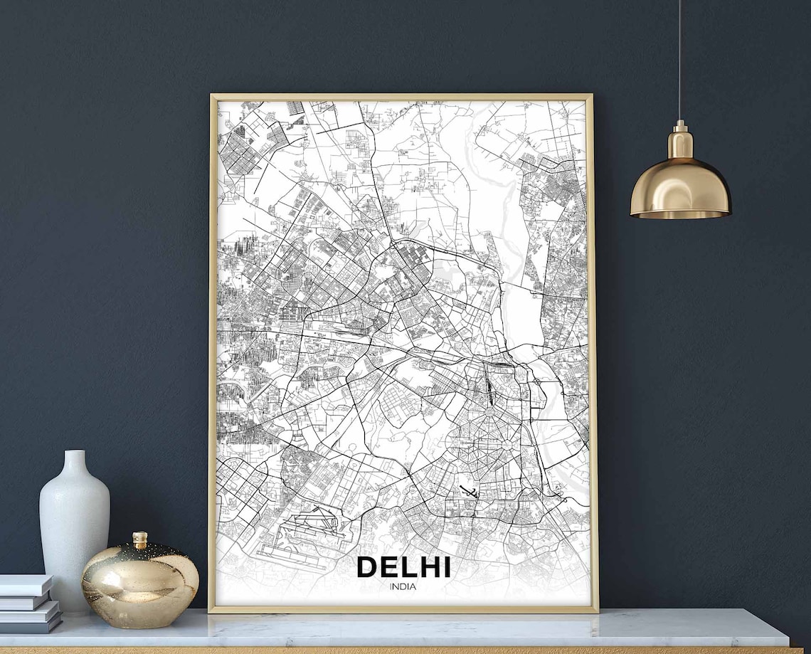Delhi India Map Poster, Modern Home Decor