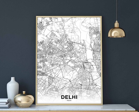 Delhi India Map Poster, Modern Home Decor