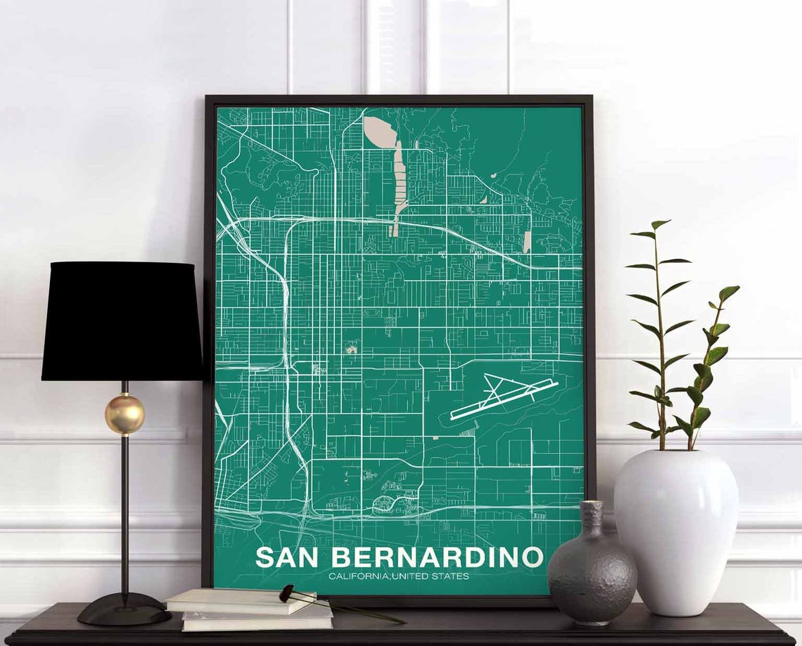 San Bernardino California Teal Modern City Street Map Poster
