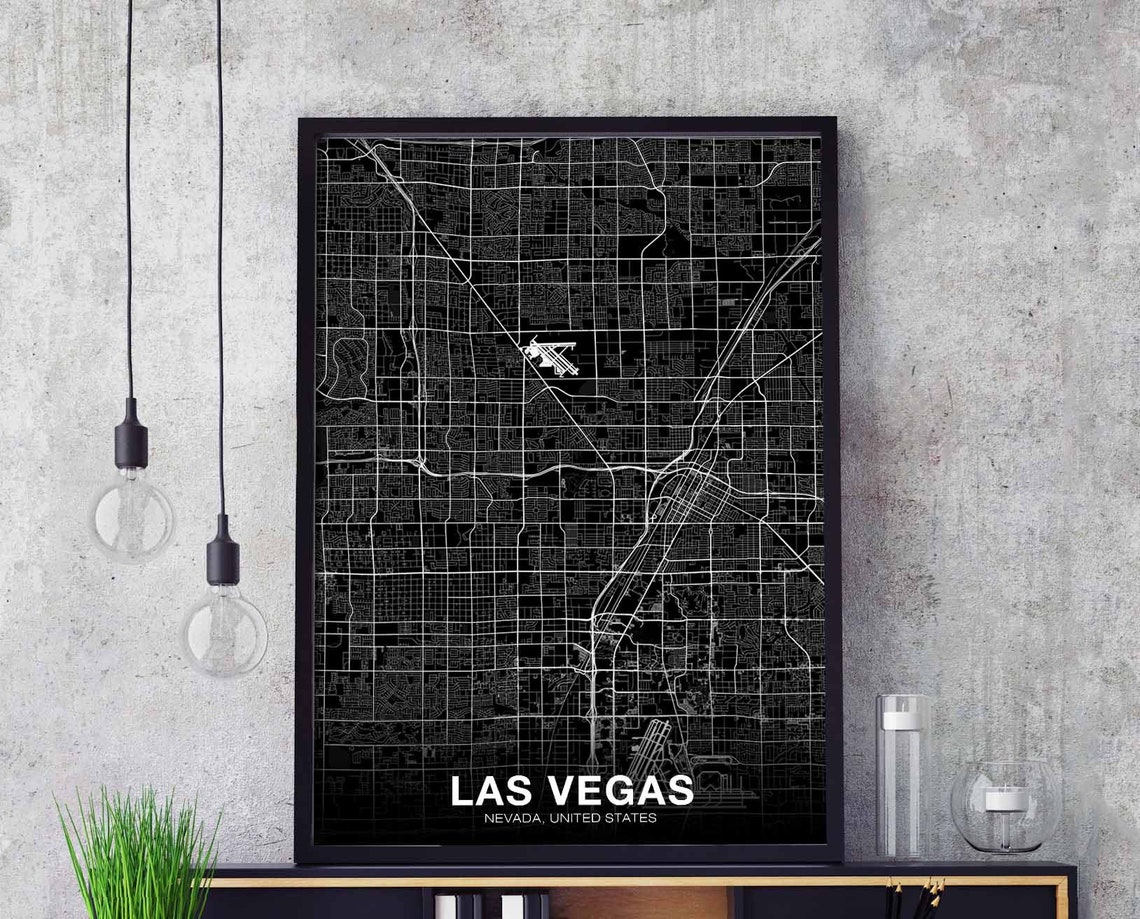 Las Vegas Nevada Black White Street Map Minimalist Hometown Poster