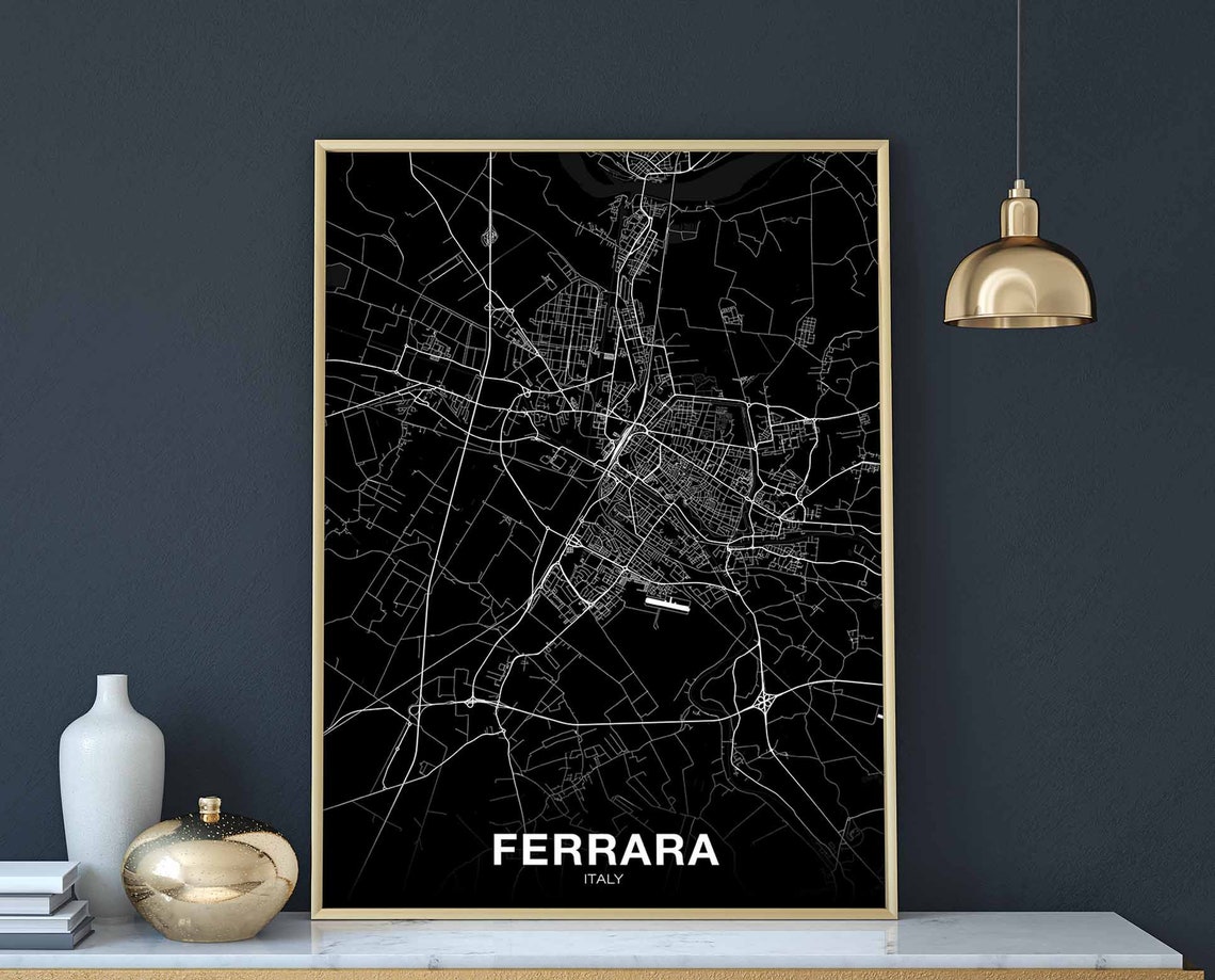 Ferrara Italy City Street Map Black Minimalist Home Decor Poster