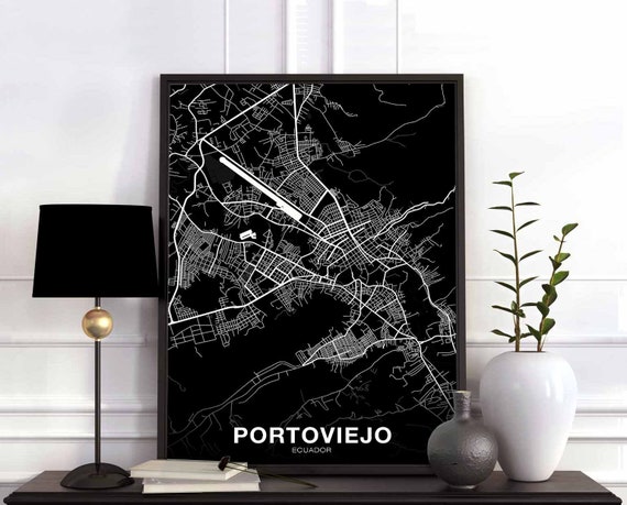 Portoviejo Ecuador Map Poster Black White Hometown City Print Modern Home Decor Office Decoration Wall Art Dorm Bedroom Gift