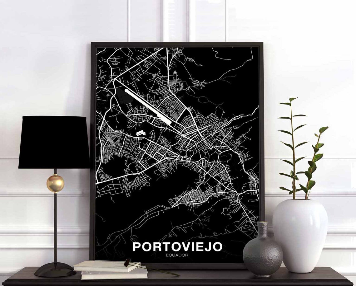Portoviejo Ecuador Minimalist Black City Map Poster for Decor