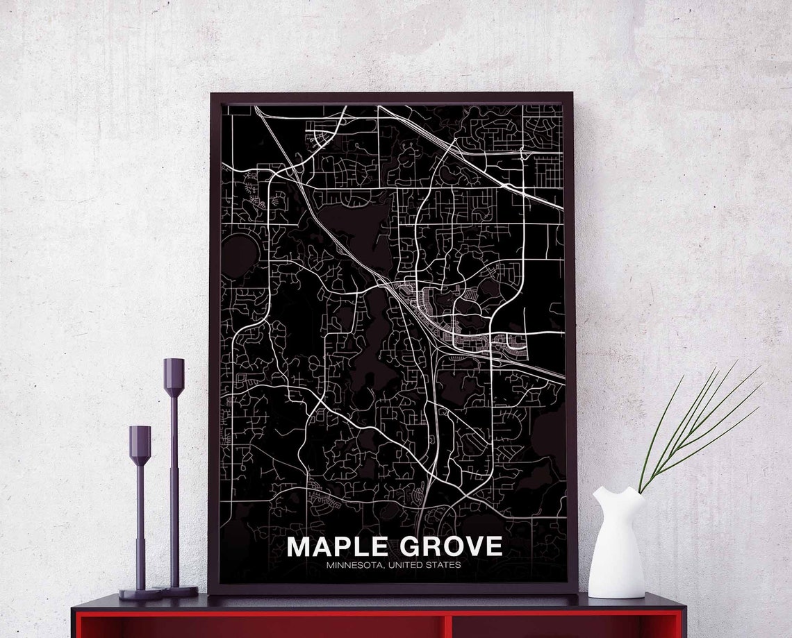 Bold Modern Maple Grove Minnesota Black City Street Map Poster