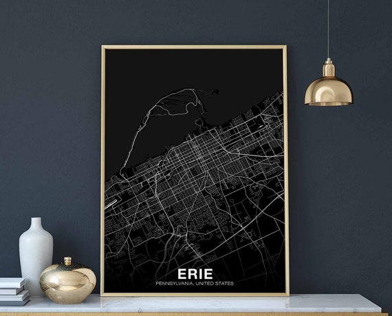 Erie Pennsylvania USA Map Poster, Modern Home Decor