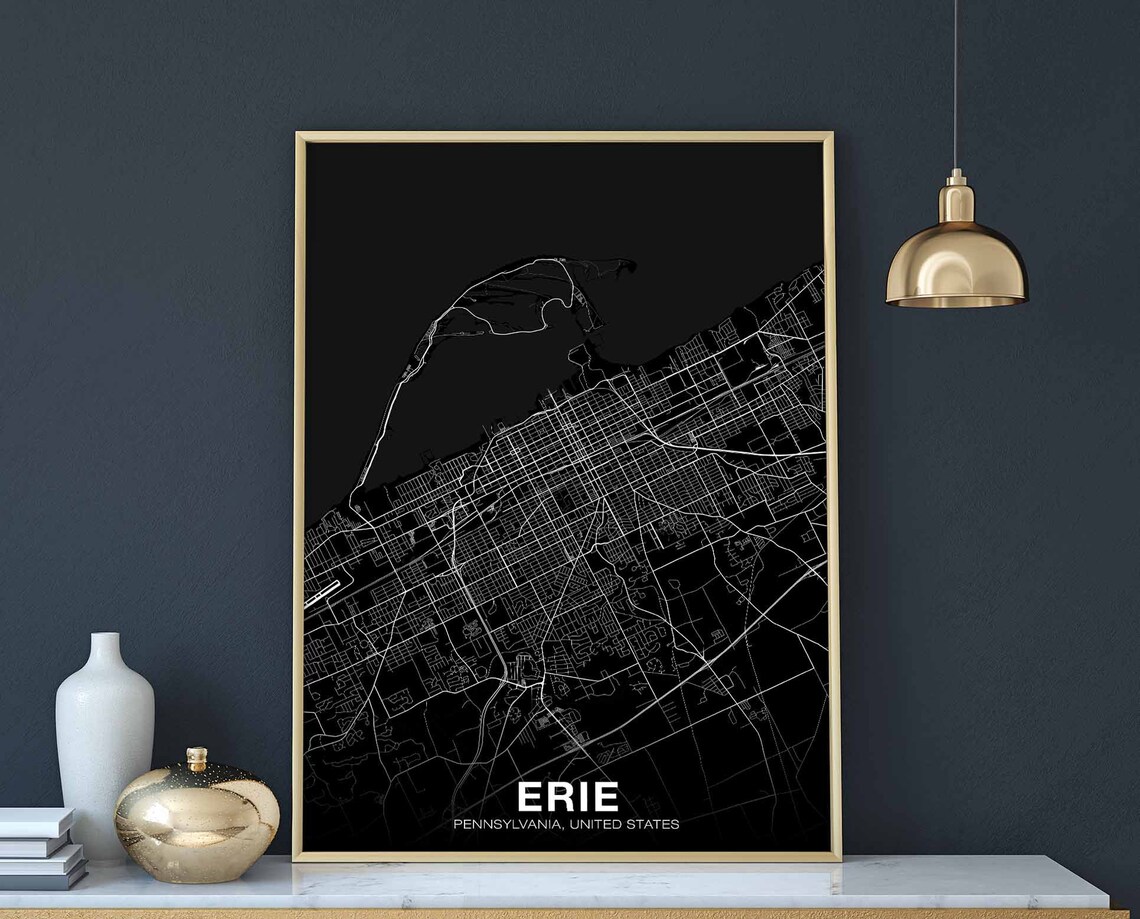 Erie Pennsylvania USA Map Poster, Modern Home Decor