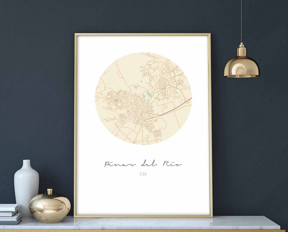 Pinar del Rio Cuba Round Minimalist City Map Script Art Poster