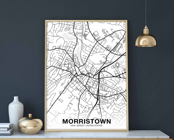 Morristown New Jersey Map Black White Minimal Street Plan Poster