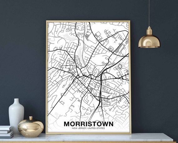 Morristown New Jersey Nj Usa Map Poster Black White Hometown City Print Modern Home Decor Office Decoration Wall Art Dorm Bedroom Gift