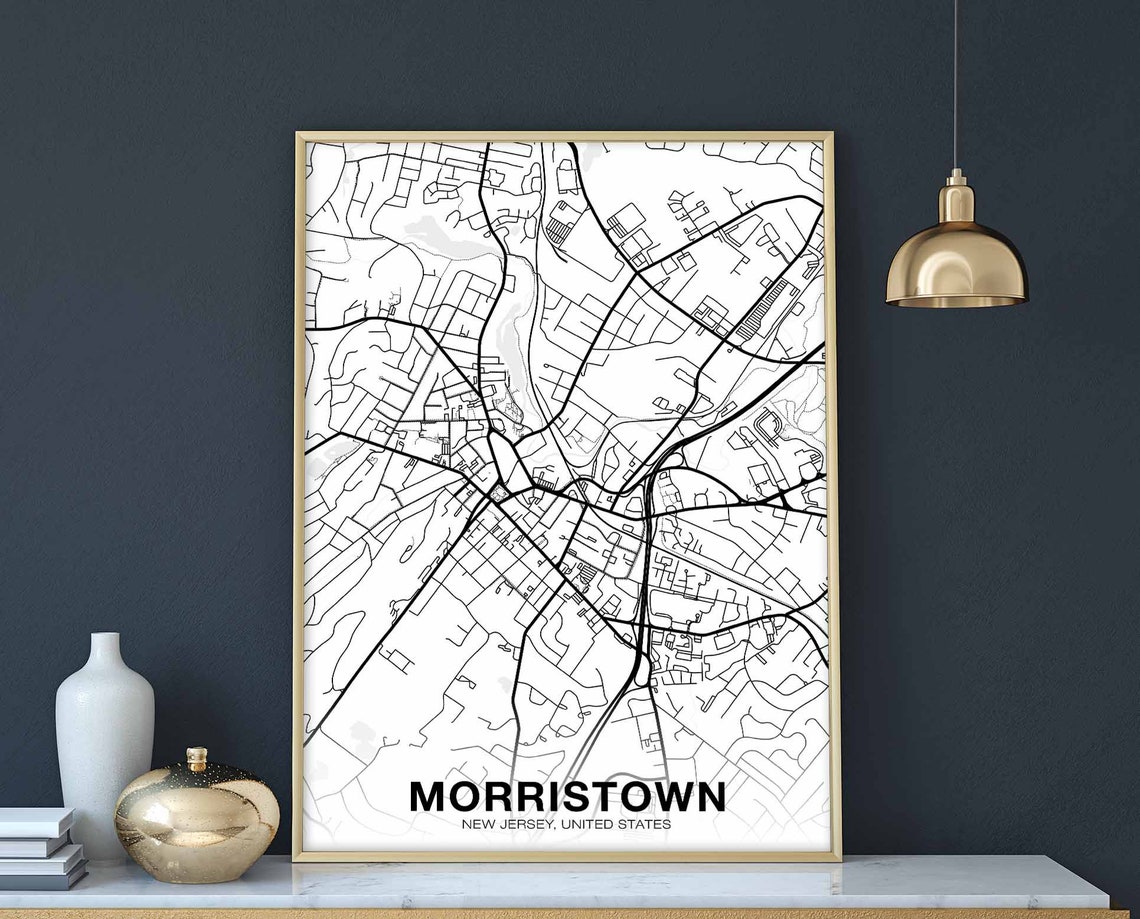 Morristown New Jersey Map Black White Minimal Street Plan Poster