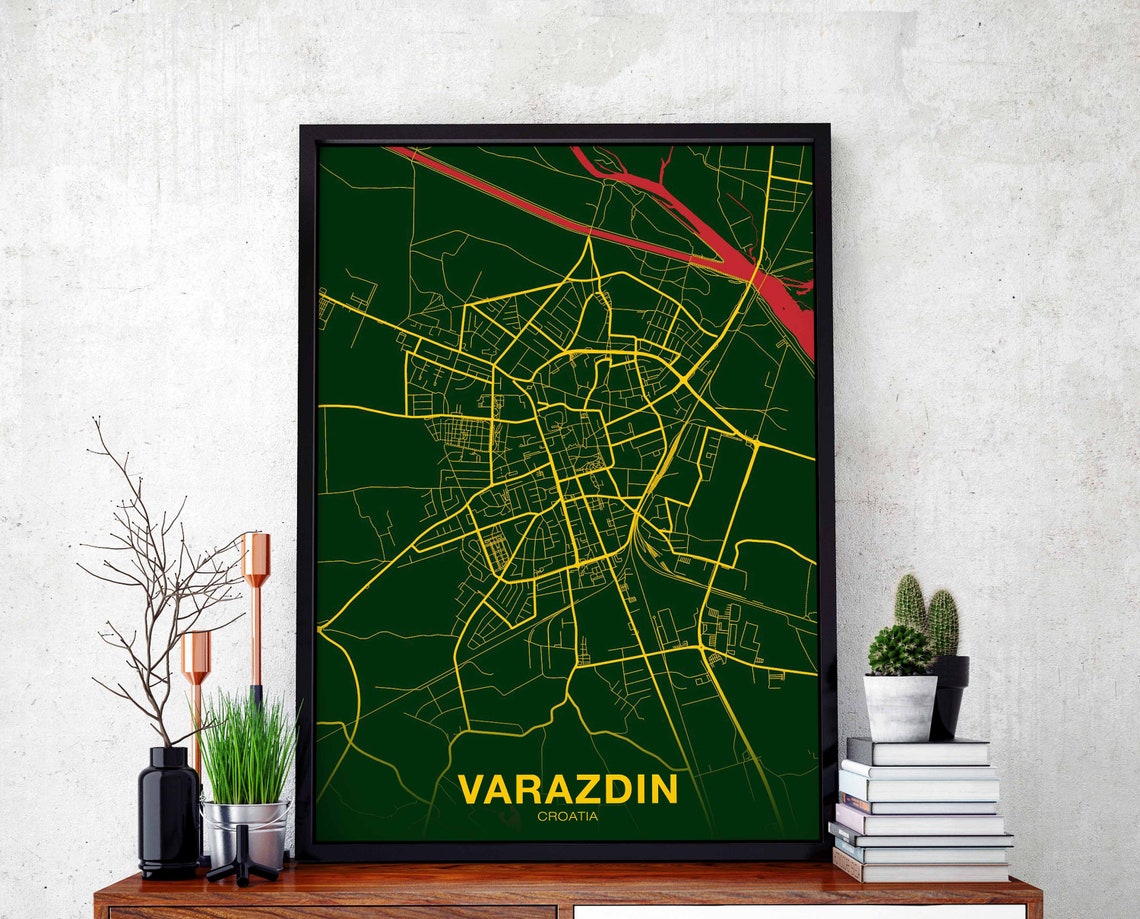 Varazdin Croatia Modern Hometown Colorful City Street Map Poster
