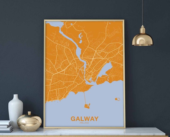 Galway Ireland Mustard Brown Poster Hometown City Print Modern Home Decor Office Decoration Wall Art Dorm Bedroom Gift