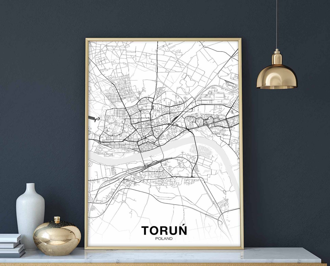 Torun Poland Black White Minimalist City Map Street Art Poster
