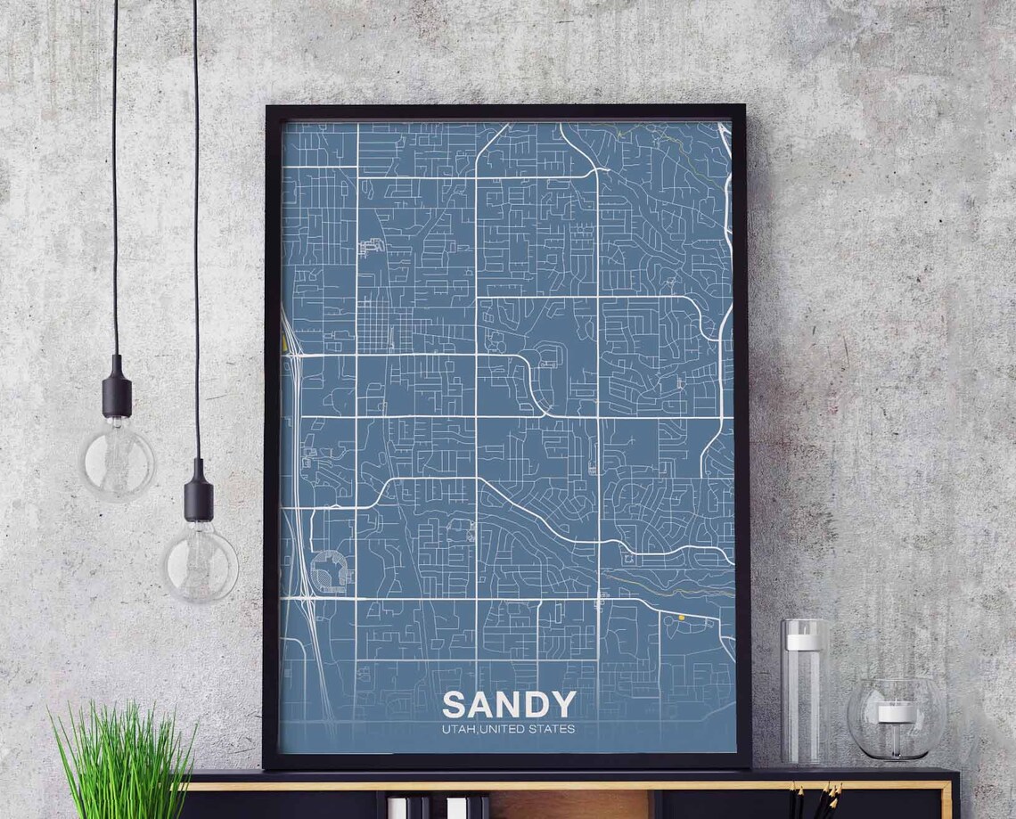 Sandy Utah Blue and White Street Map Poster Modern Home Office Decor Gift