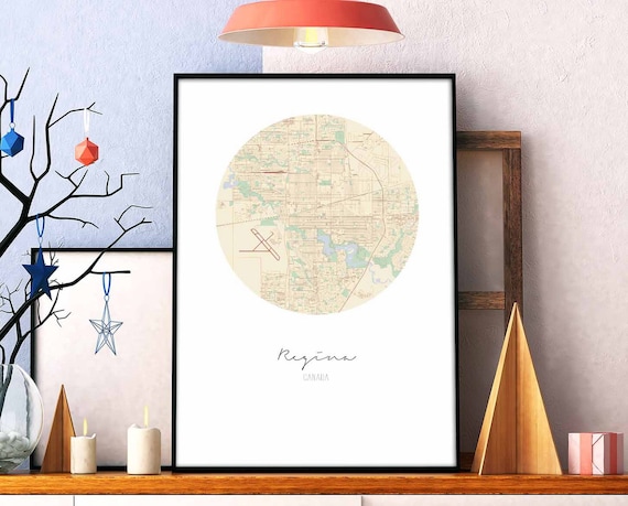 Regina Canada Warm Beige Sage Minimal Circular City Map Art Print