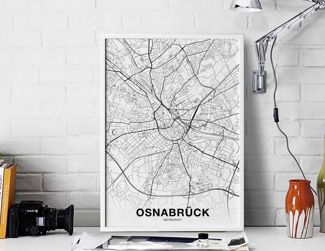 Osnabruck Germany City Map Poster Black White Detailed Street Plan Art