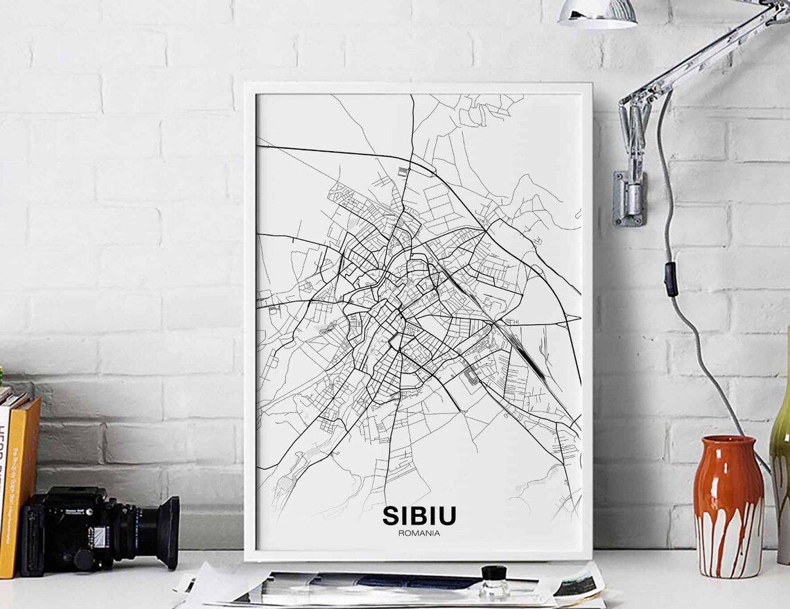 Sibiu Romania Map Poster, Hometown City Print