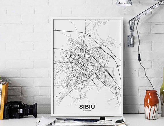 Sibiu Romania Map Poster, Hometown City Print