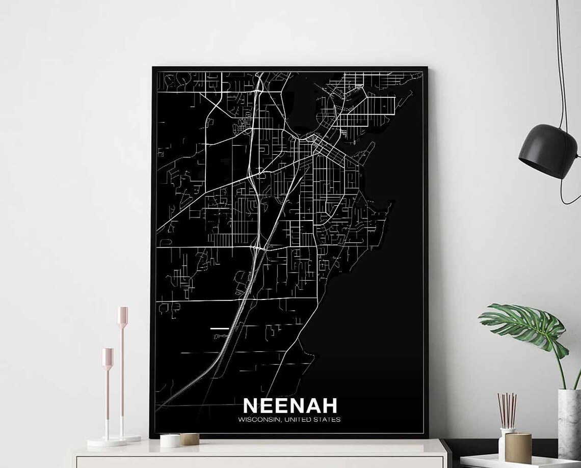 Neenah Wisconsin USA Map Poster, Modern Home Decor