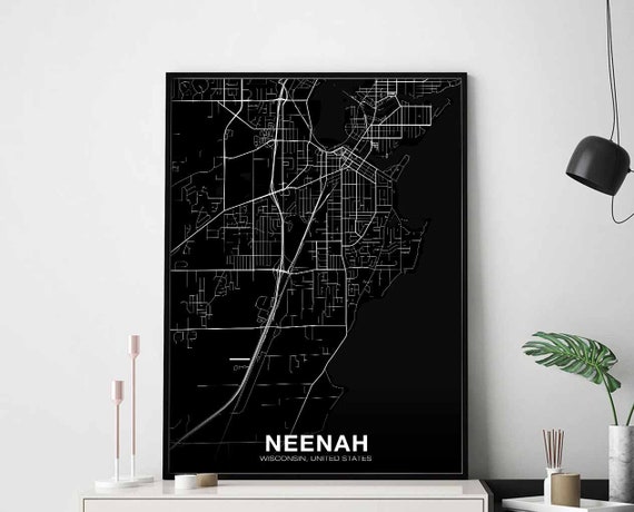 Neenah Wisconsin USA Map Poster, Modern Home Decor