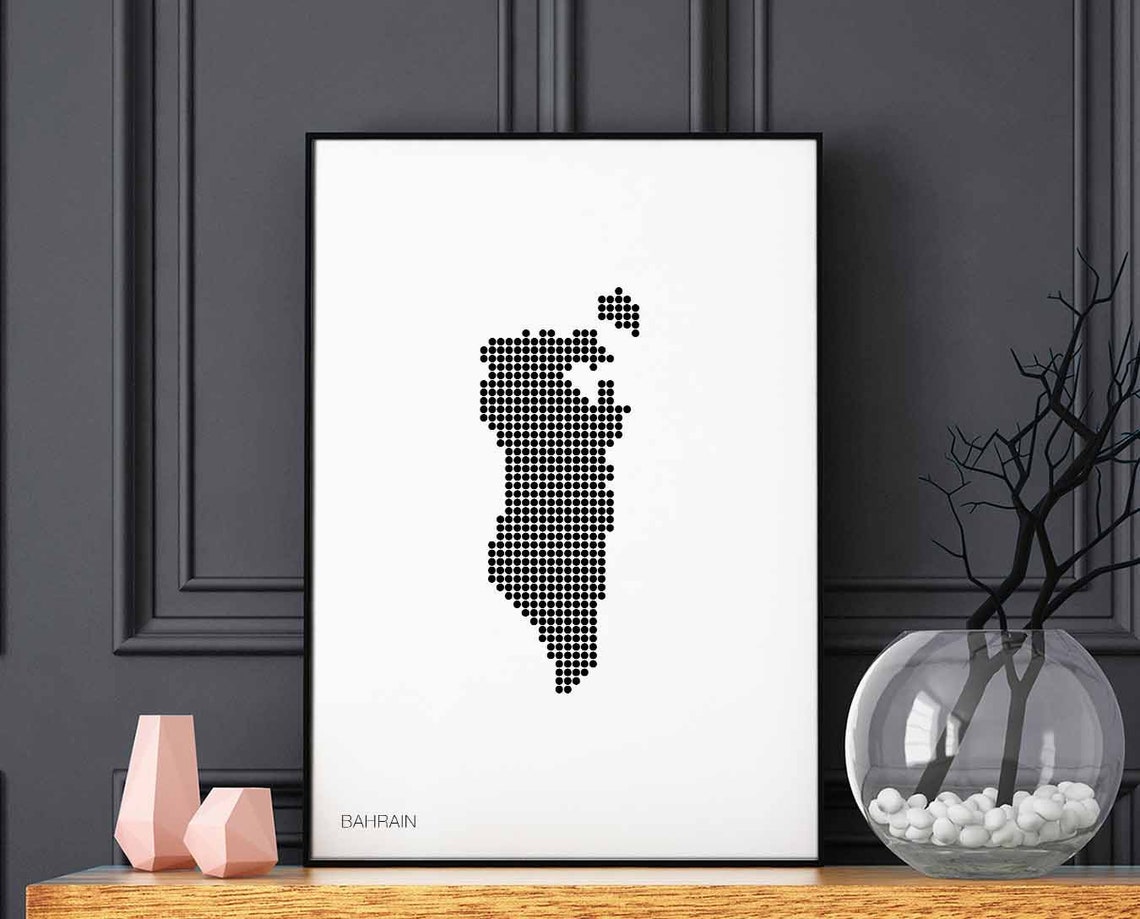 Bahrain Island Dotted Map Retro Minimalist Black White Poster