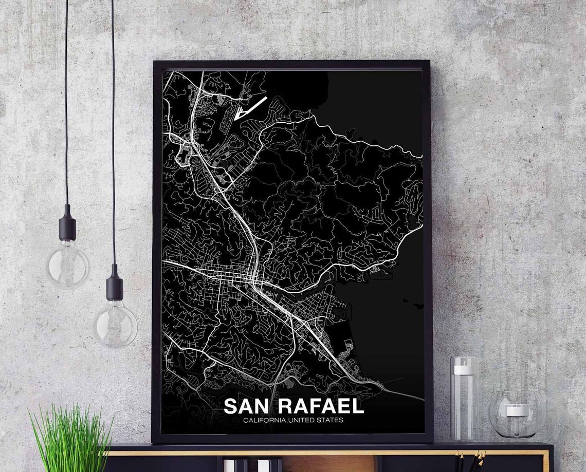 San Rafael California Street Map Black Modern Hometown City Poster