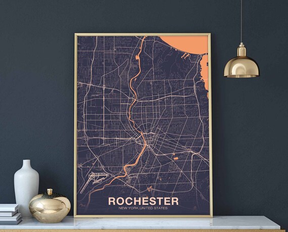 Rochester New York Ny Usa Map Poster Sand Purple Hometown City Print Modern Home Decor Office Decoration Wall Art Dorm Bedroom Gift