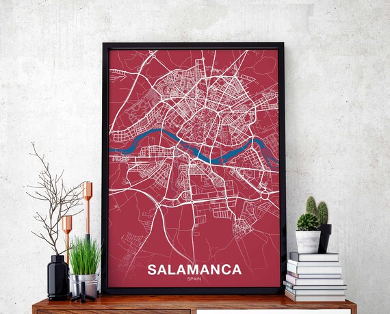 Salamanca Spain Map Poster Color Hometown City Print Modern Home Decor Office Decoration Wall Art Dorm Bedroom Gift