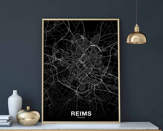 Reims France Map Poster Black White Hometown City Print Modern Home Decor Office Decoration Wall Art Dorm Bedroom Gift