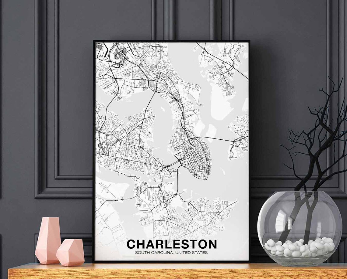 Charleston South Carolina USA Map Poster, Modern Home Decor