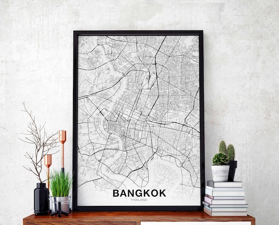 Bangkok Thailand Map Poster Black White Hometown City Print Modern Home Decor Office Decoration Wall Art Dorm Bedroom Gift