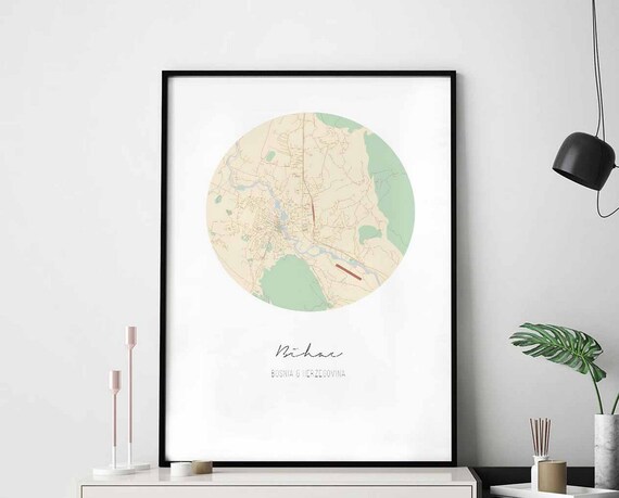 Bihac Bosnia Herzegovina Minimal Circle City Map Script Poster
