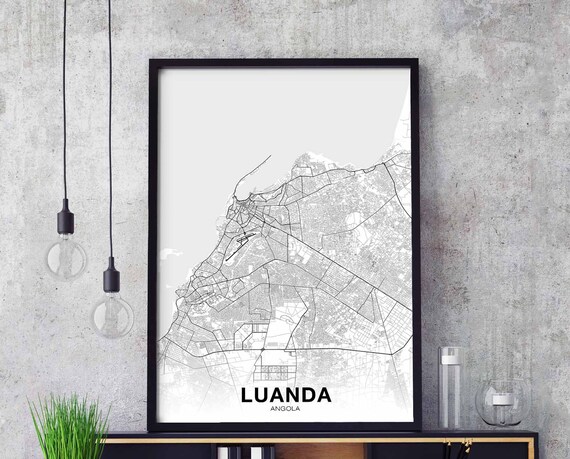 Luanda Angola Map Poster Black White Hometown City Print Modern Home Decor Office Decoration Wall Art Dorm Bedroom Gift