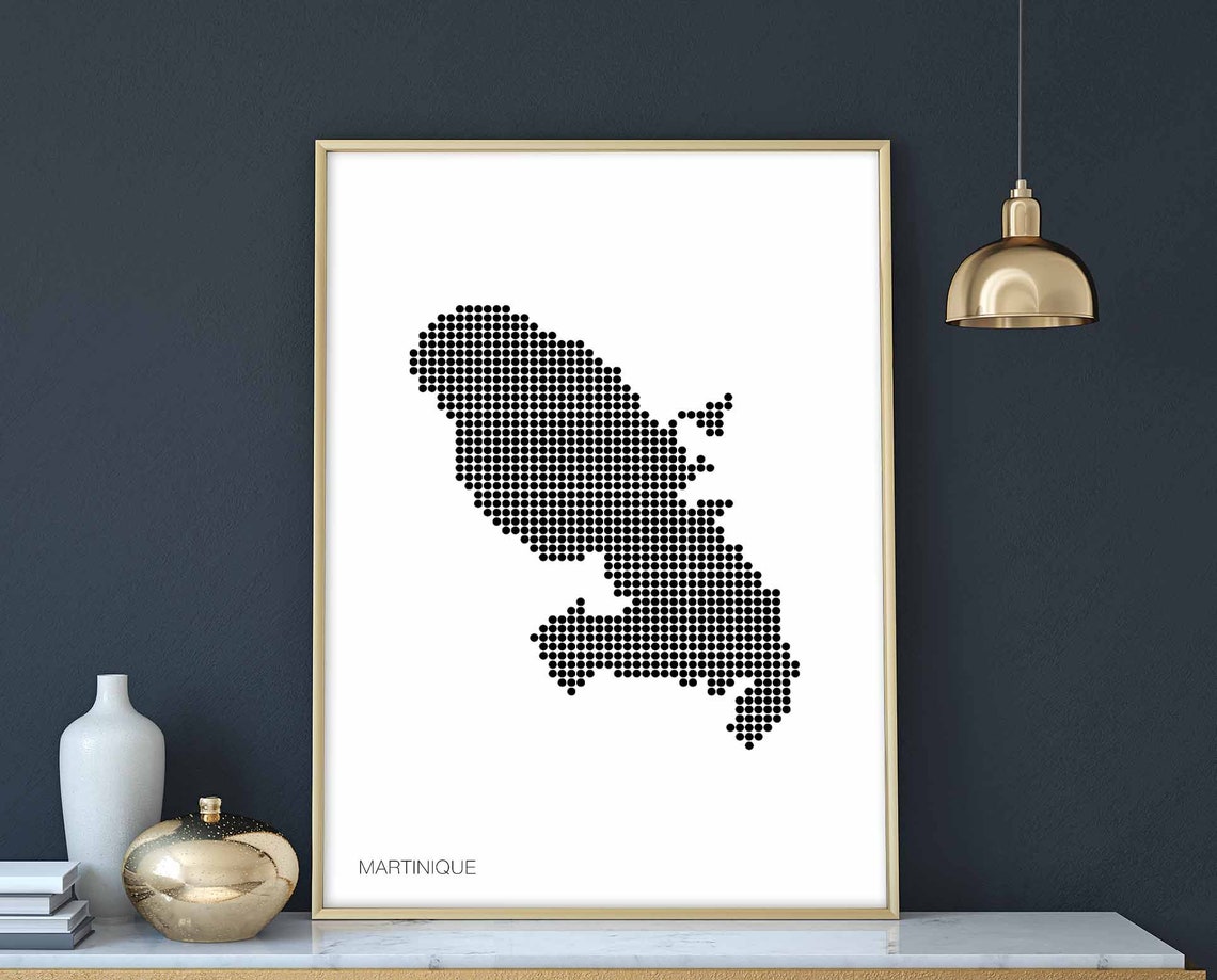 Martinique Dotted Map Minimalist Black White Island Wall Poster