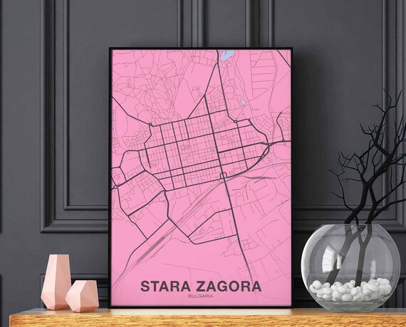 Stara Zagora Bulgaria Map Poster Color Hometown City Print Modern Home Decor Office Decoration Wall Art Dorm Bedroom Gift