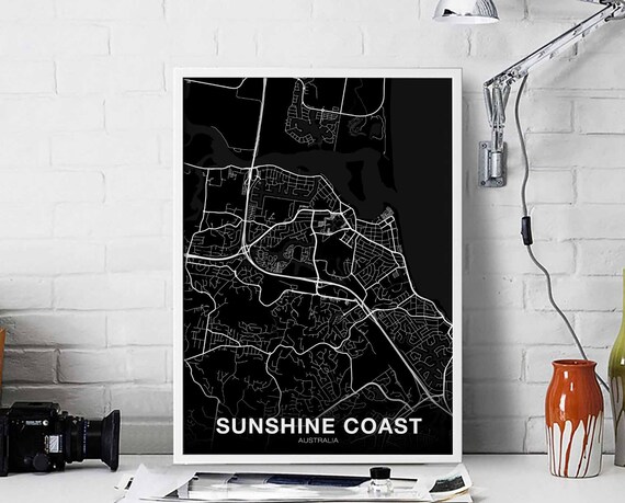 Sunshine Coast Australia Map Poster Black White Hometown City Print Modern Home Decor Office Decoration Wall Art Dorm Bedroom Gift
