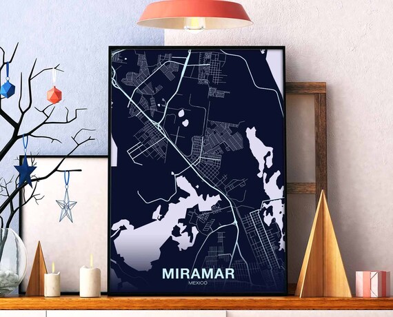 Miramar Mexico Map Poster Color Hometown City Print Modern Home Decor Office Decoration Wall Art Dorm Bedroom Gift